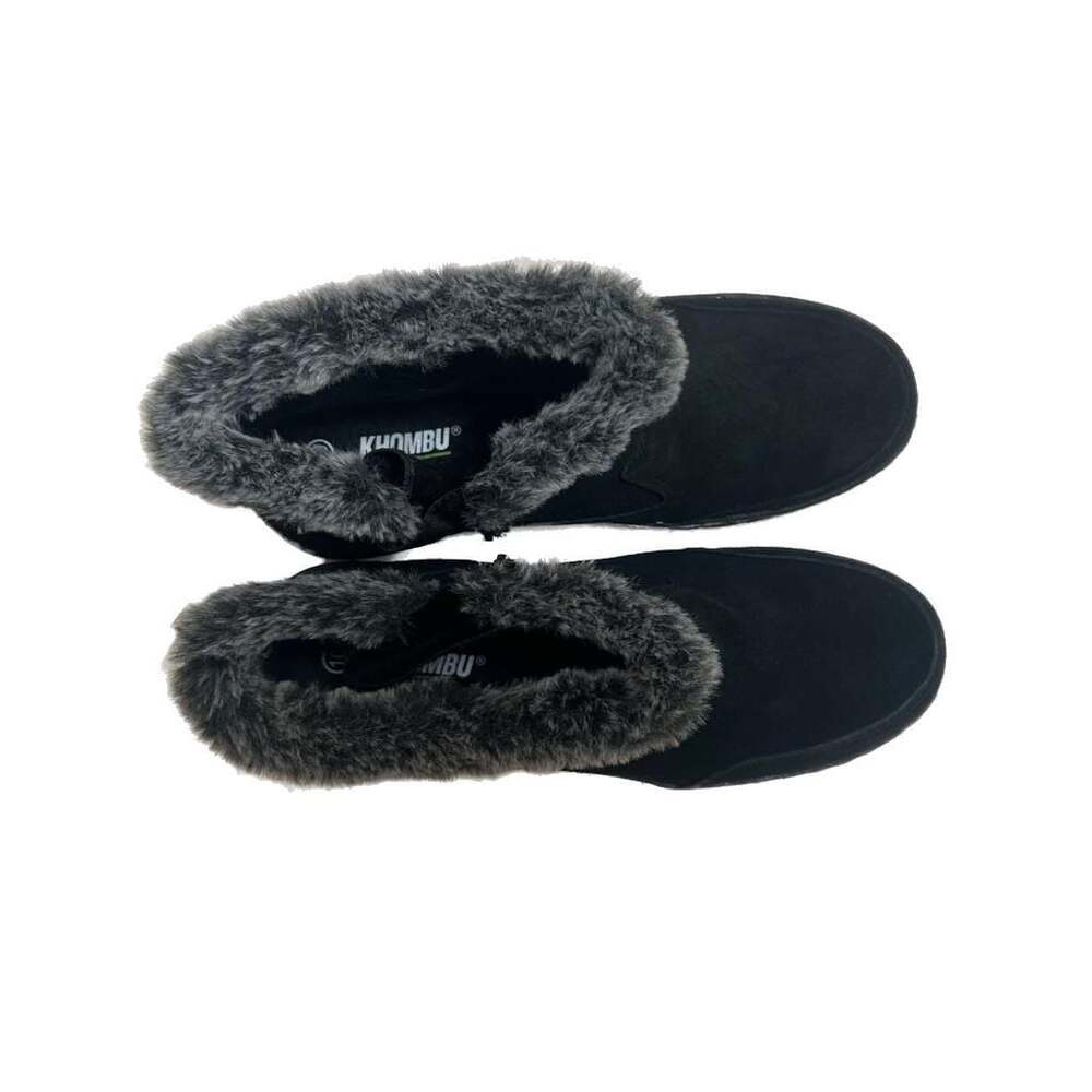 Khombu Women's Faux Fur Trimmed Black Suede Ankle Boots - Size 8.5 - Picture 2 of 12